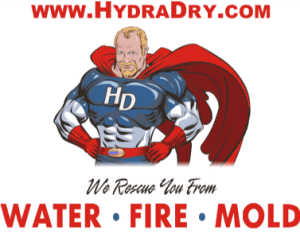 red, white, and blue superhero. with company name and trademark